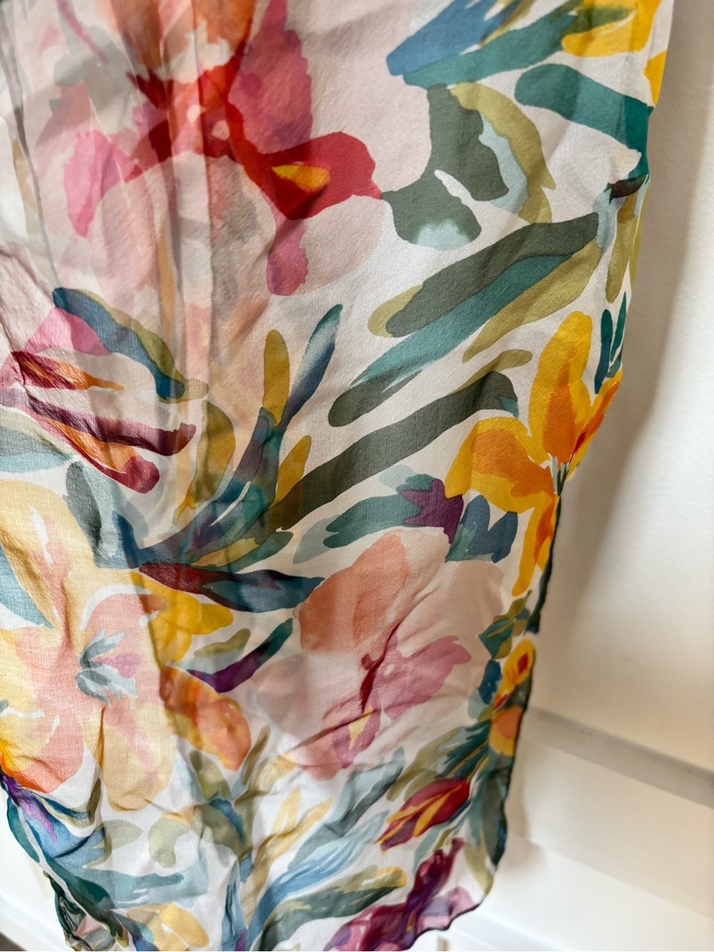 Dana Herbert multicolored floral sheer silk scarf. - Picture 6 of 13